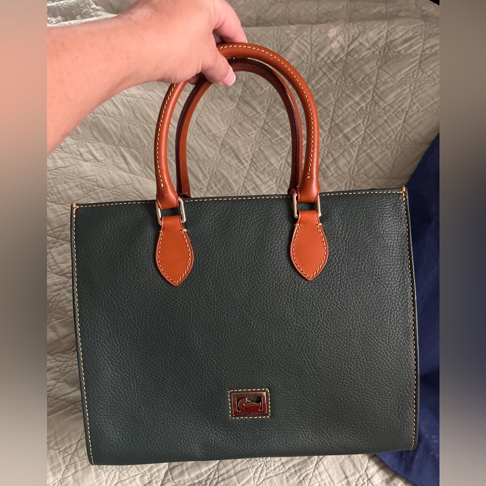 DOONEY & BOURKE Hunter Green Pebbled Leather Tote Bag w/ British Tan trim